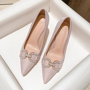 New pointed toe satin black high heels women's stiletto pumps